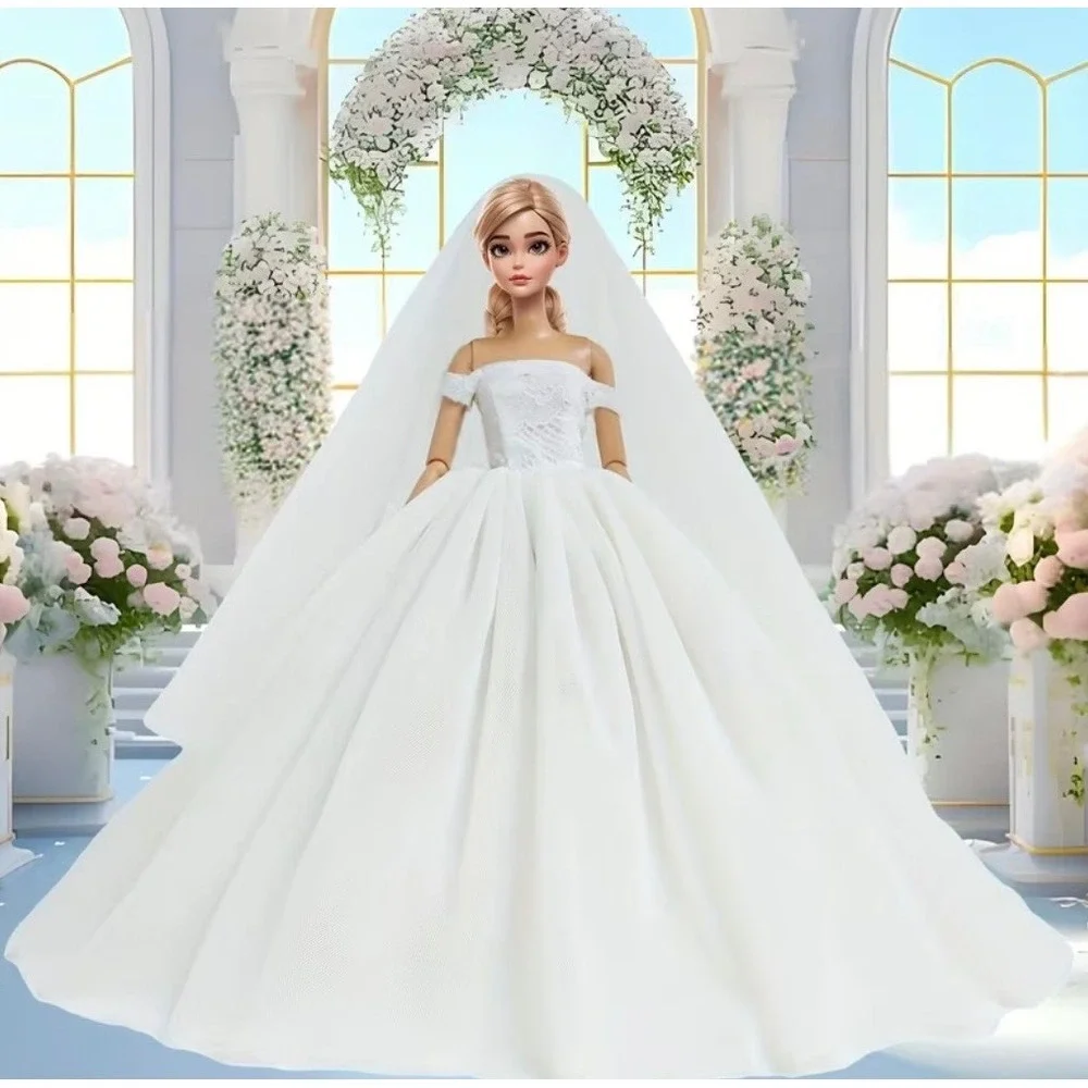 Elegant White Wedding Dress + Veil + Shoes Set For 11.5 in Fashion Doll NEW